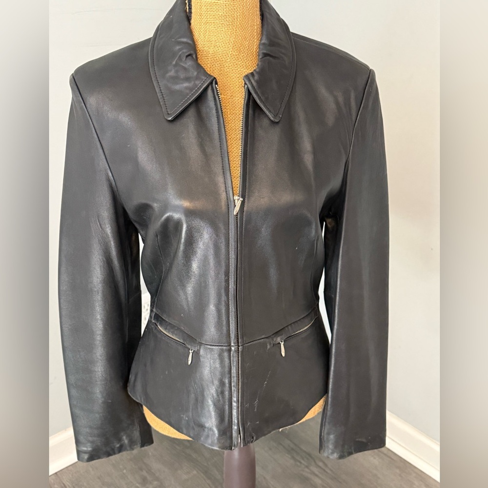 BANANA REPUBLIC misses fully lined black leather coat, size 10